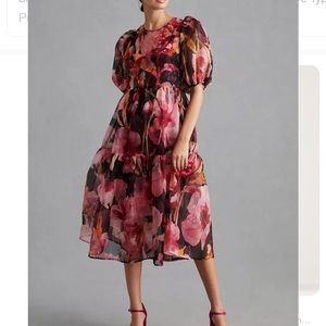 Anthropologie Puff sleeve midi Organza Dress